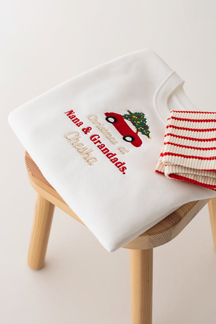 Christmas Car at Personalised Sweatshirt- Embroidered