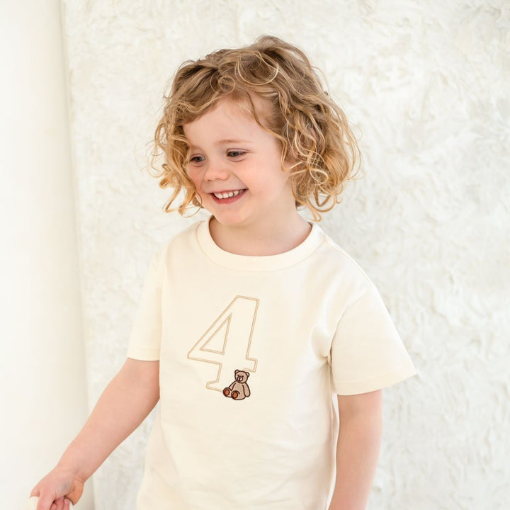 Bear Birthday Vanilla Tshirt - Embroidered