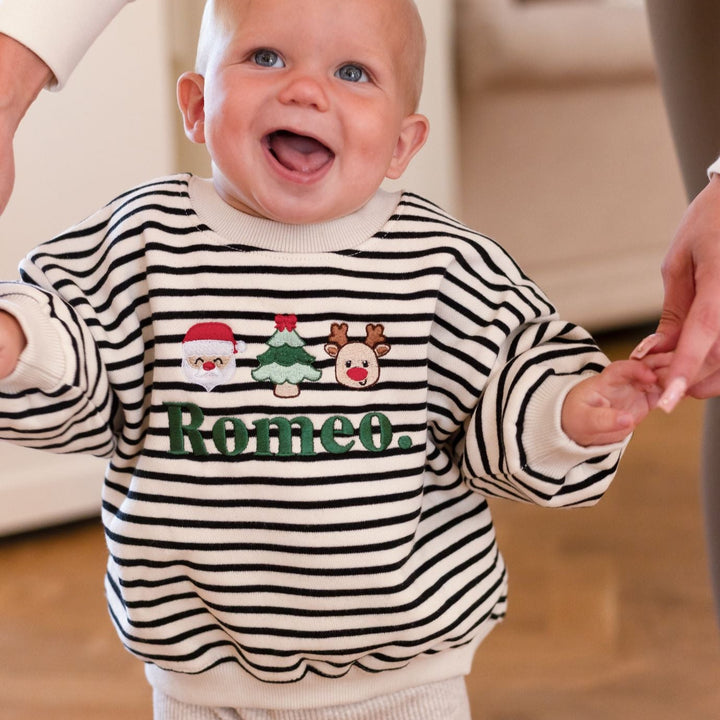 Fleece Stripe Heart TRIO design Sweatshirt - Embroidered