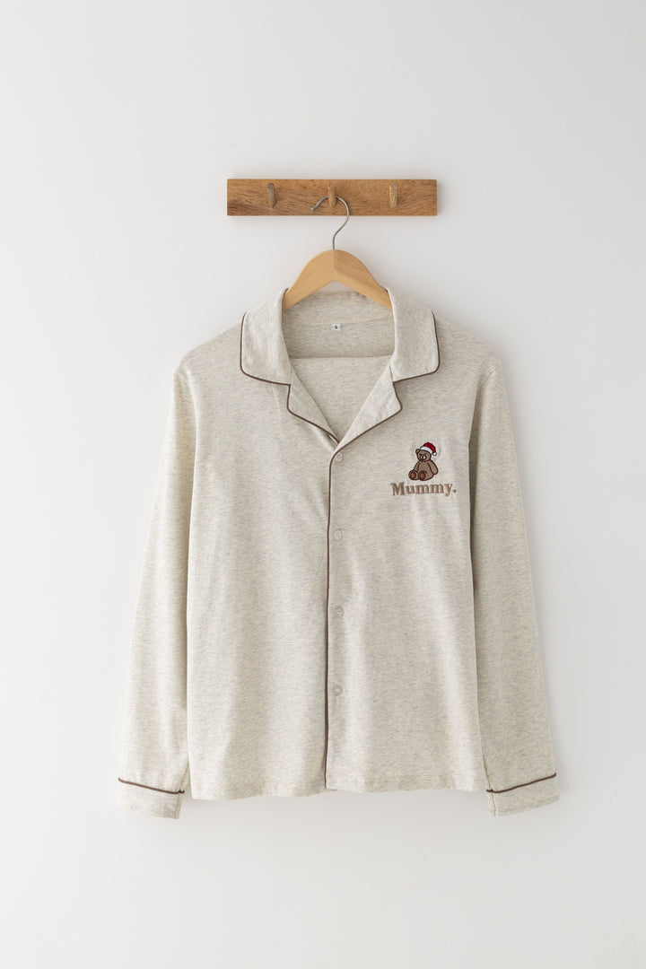 Oatmilk Women's matching PJ set - Bear Santas Hat embroidery