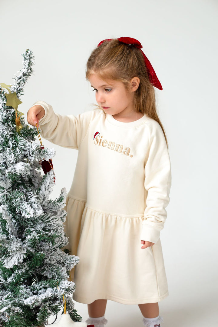 Name Santa Hat Sweatshirt Dress - Embroidered