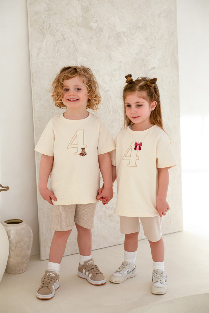 Bow Birthday Vanilla Tshirt - Embroidered