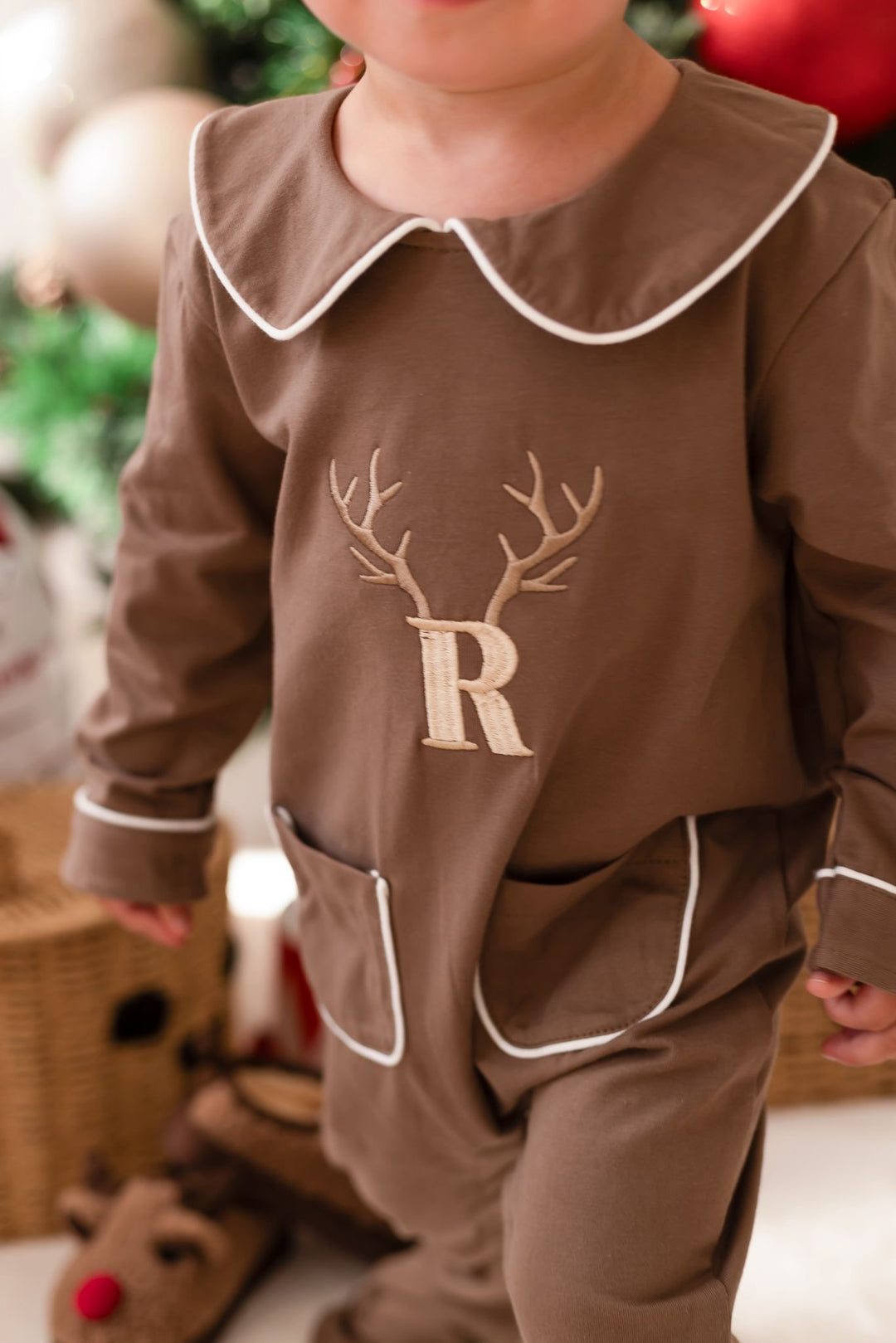 Antler Rompersuit with white trim - Embroidered