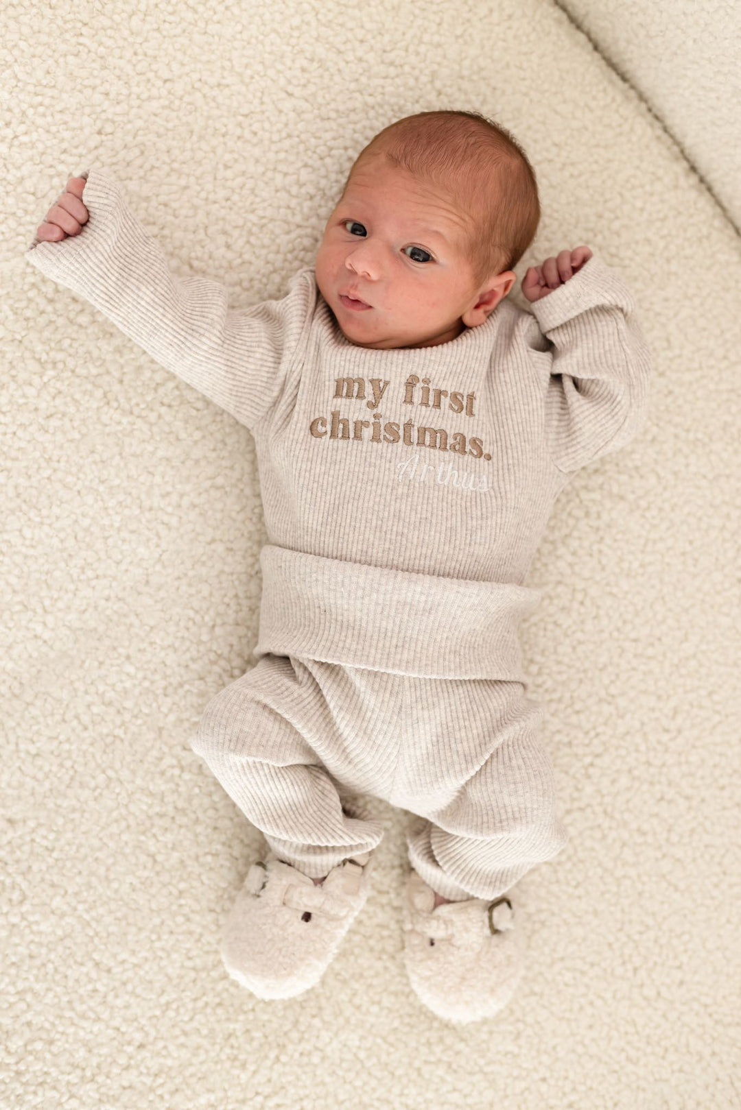 First Christmas Oatmeal Ribbed Baby Set - Embroidered