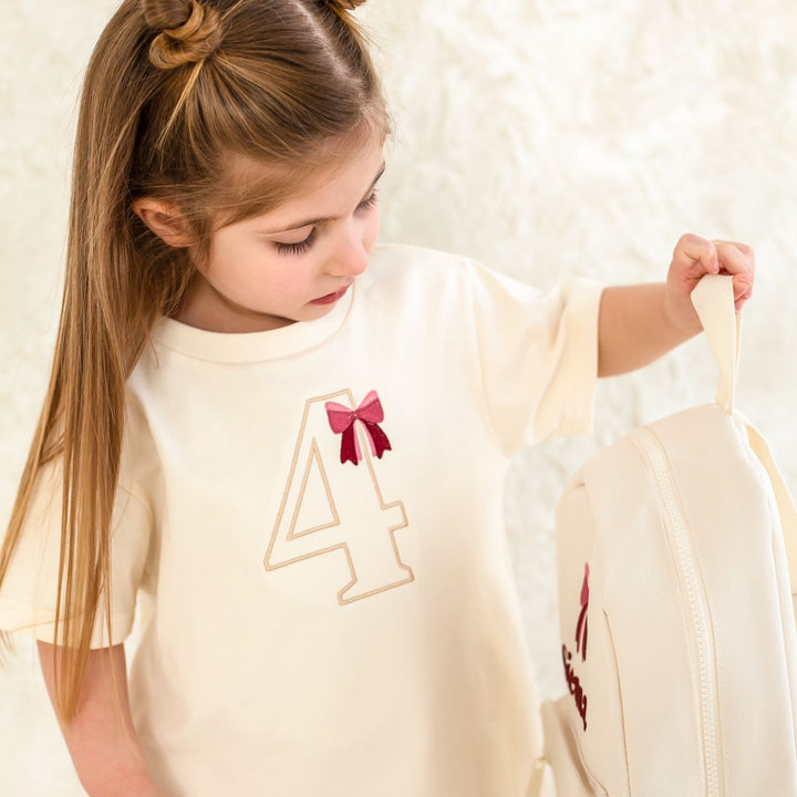 Bow Birthday Vanilla Tshirt - Embroidered