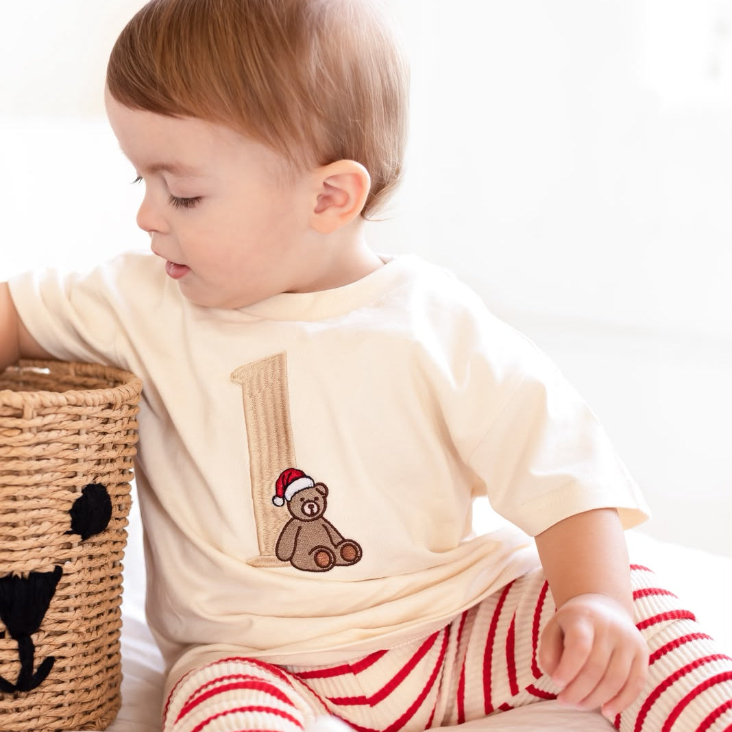 Christmas Bear Birthday Tshirt - Embroidered