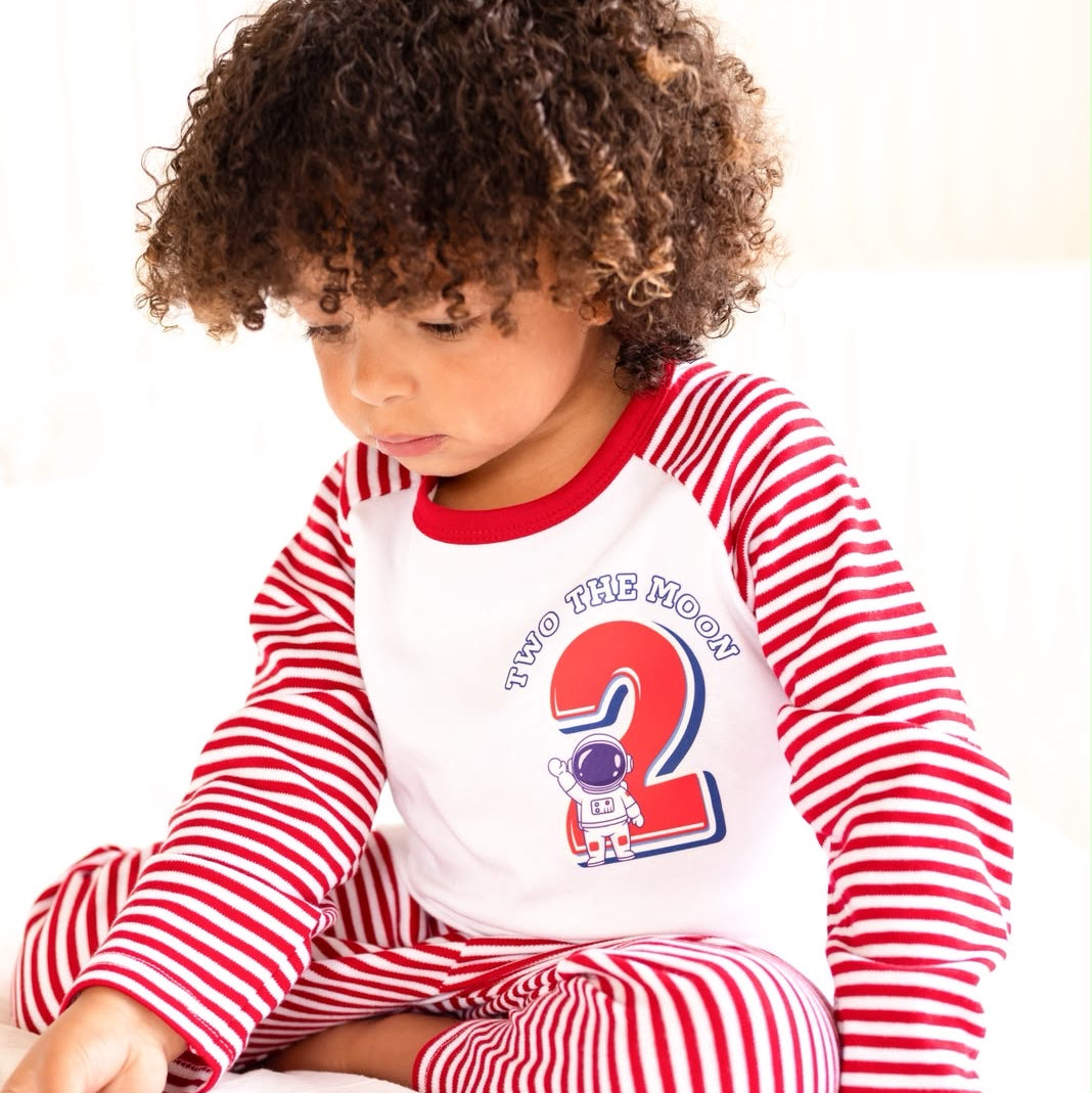 Space Theme Birthday Stripe Pyjama Set - Print