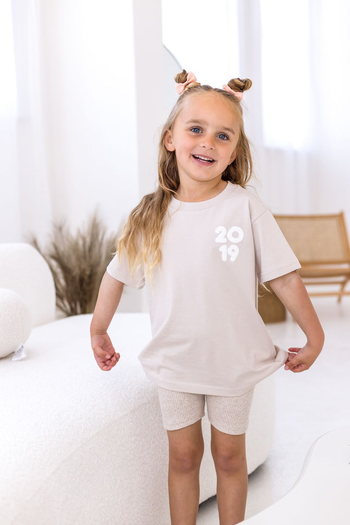 Name & Year Child Matching Tshirt - Bubble Print
