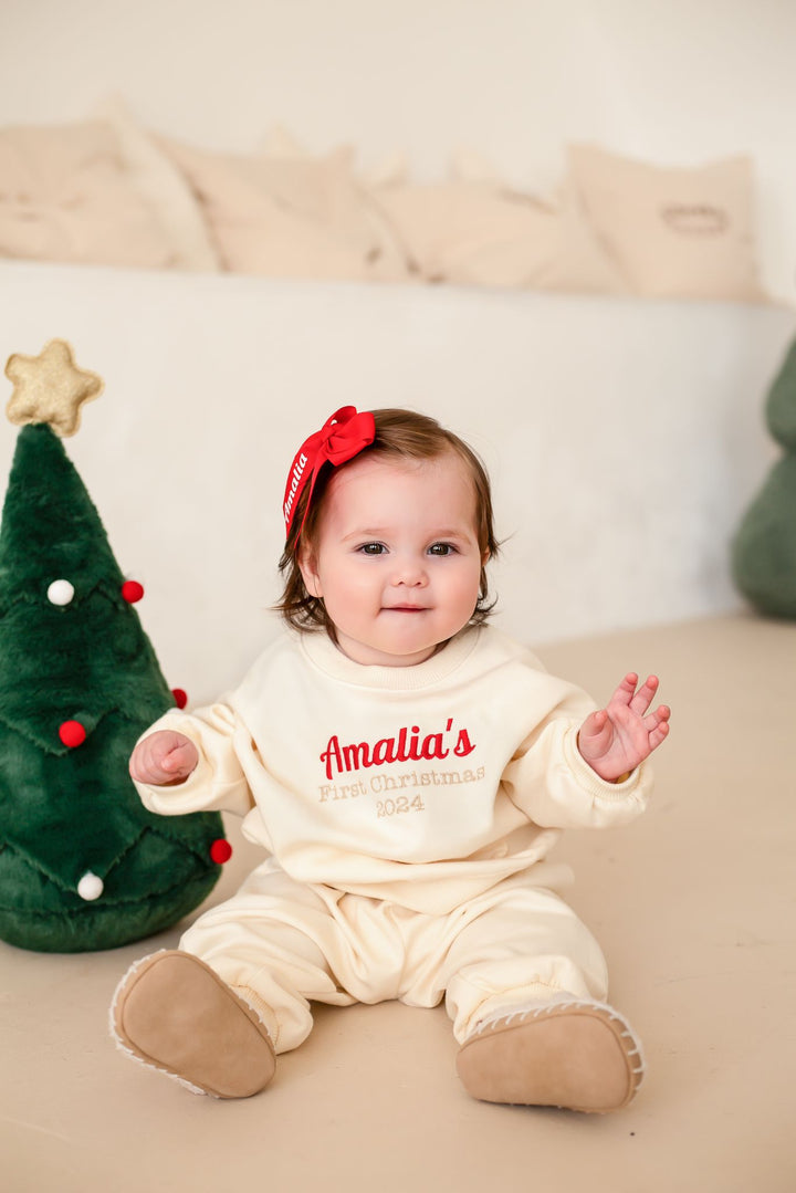 First Christmas Personalised Cream Tracksuit - Embroidered