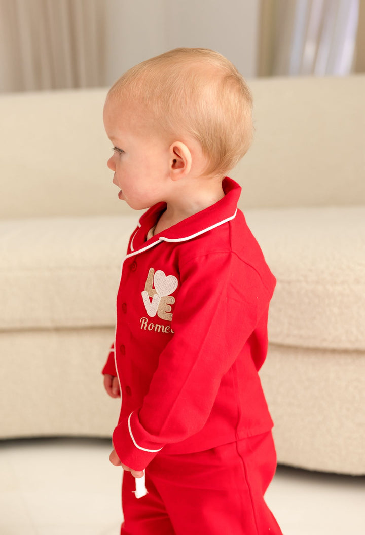 Valentines Name Button up Set - Embroidered