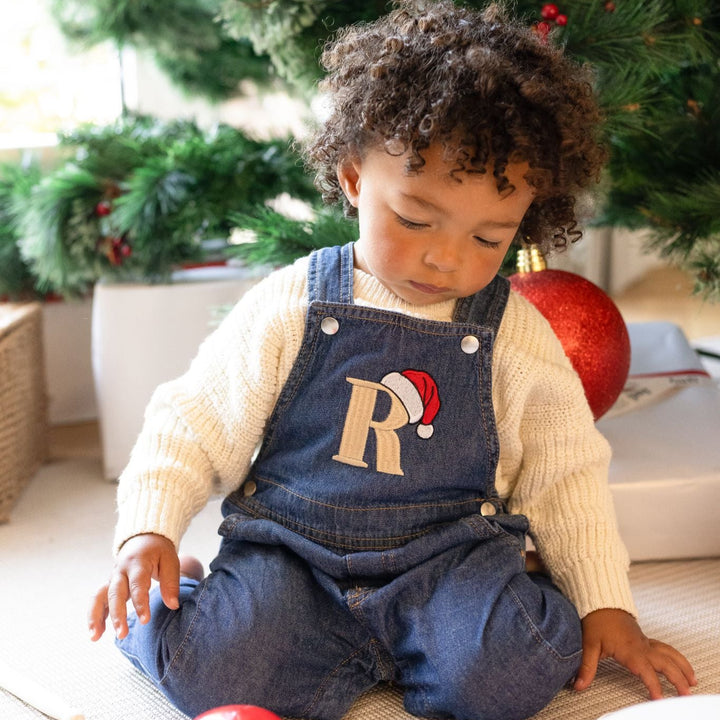 Santa's Hat Denim Dungarees - Embroidery
