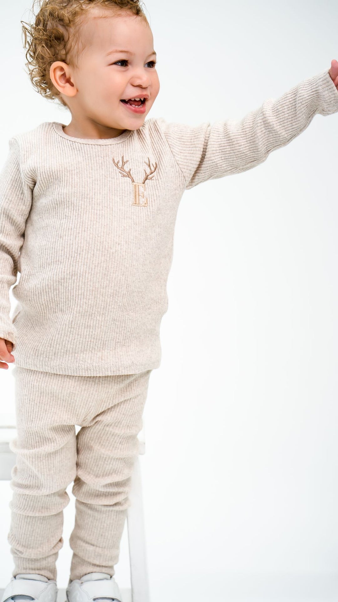 Antler Oatmeal Ribbed Sets - Bubble Embroidery
