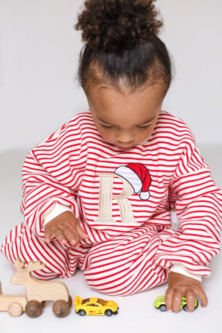 Oversized Santas Hat Stripe Fleece Tracksuit - Embroidered