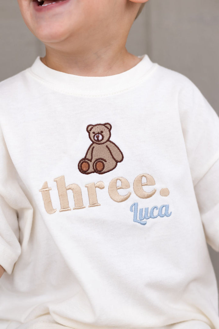 Bear Birthday Name Tshirt - Embroidered