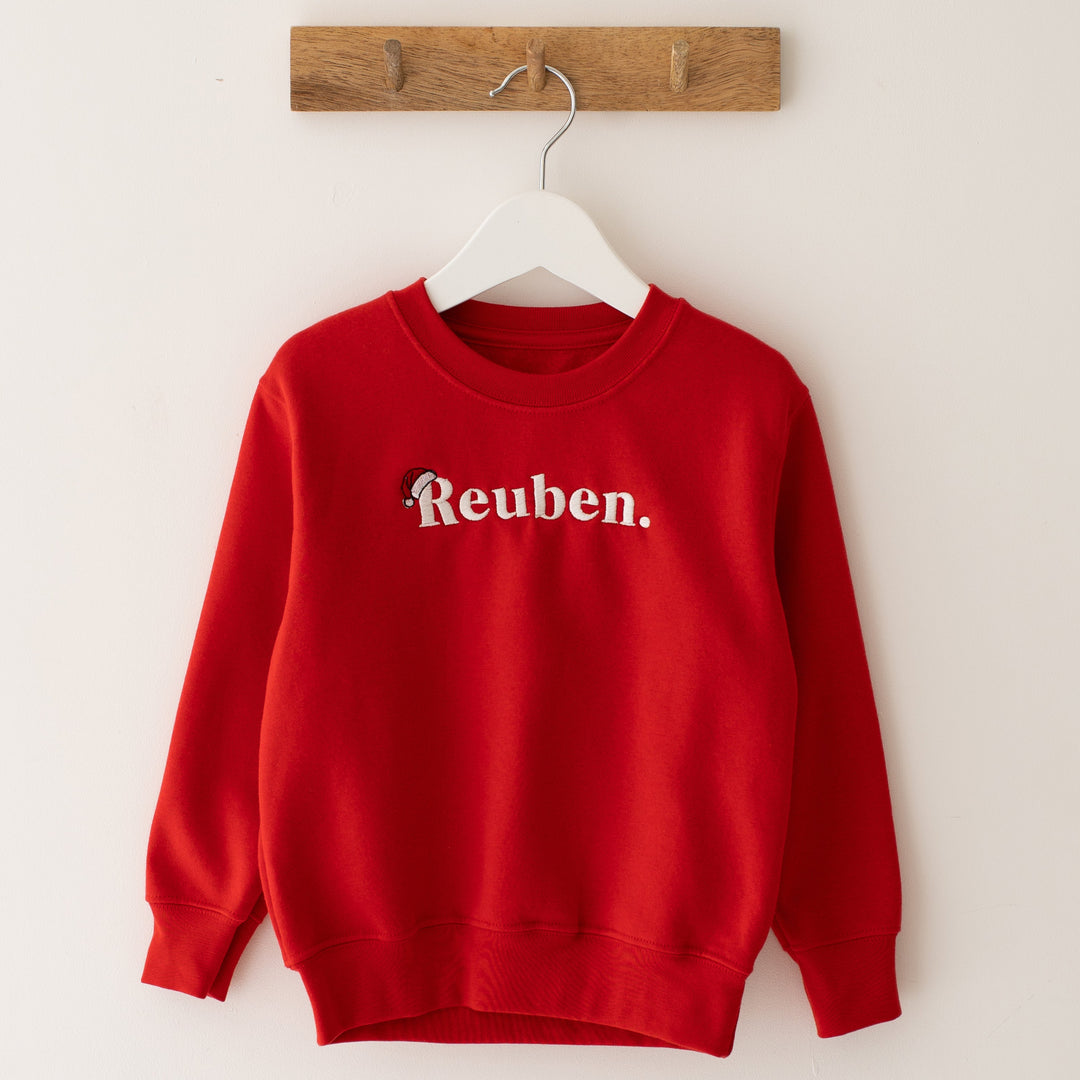 Red Name Santa Classic Sweatshirt - Embroidered