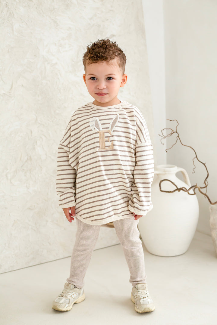 Oversized Bunny Stripe Sweatshirt - Embroidered