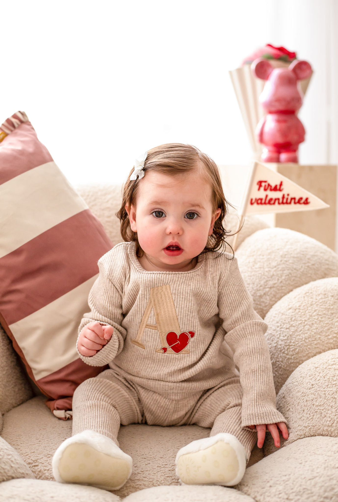 Heart Oatmeal Ribbed Sets - Embroidery