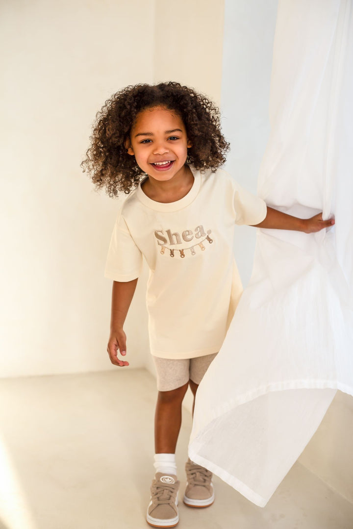 Bunny Garland Vanilla Name Tshirt - Embroidered