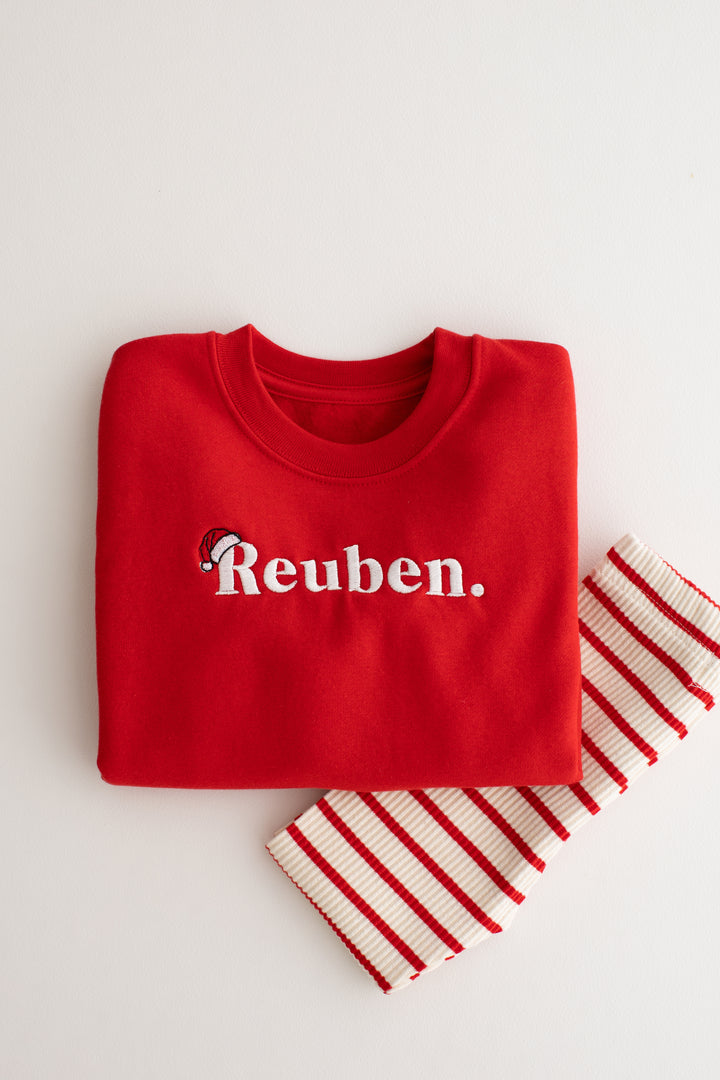 Red Name Santa Classic Sweatshirt - Embroidered
