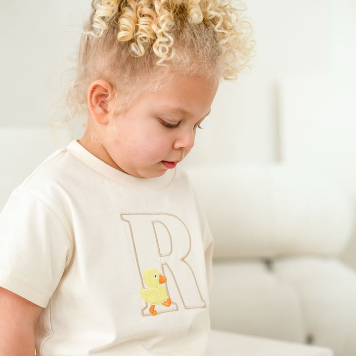 Initial Childrens Duck Love Tshirt - Embroidered
