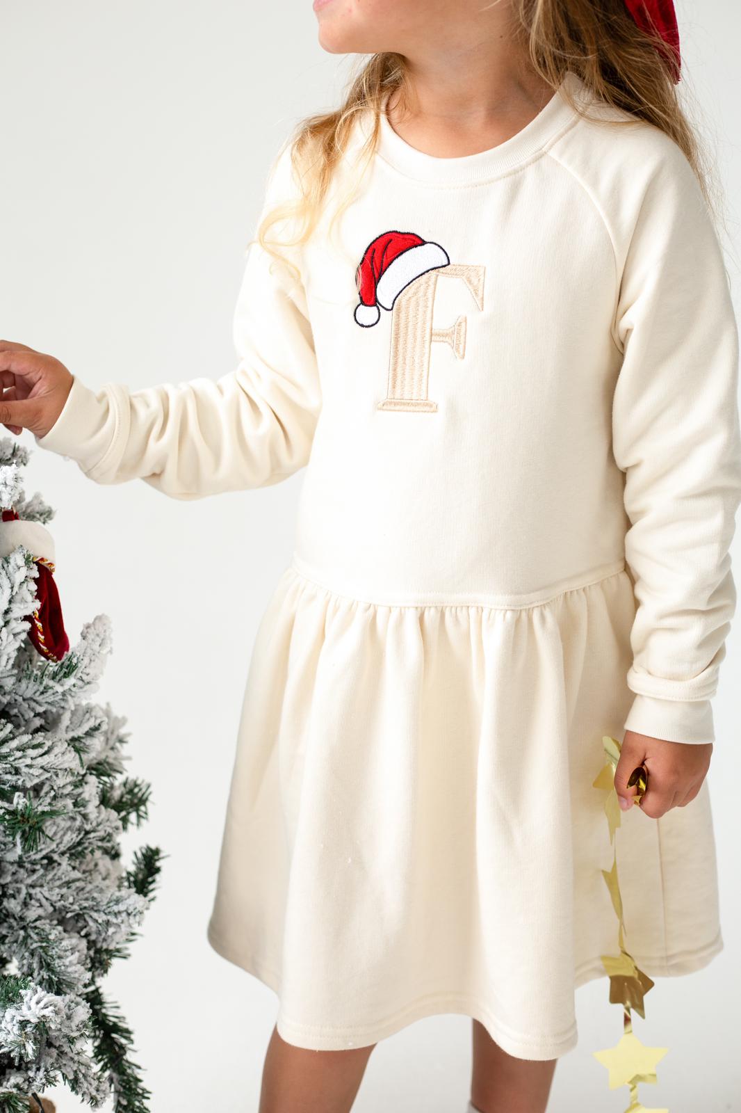 Initial Santa Hat Sweatshirt Dress - Embroidered