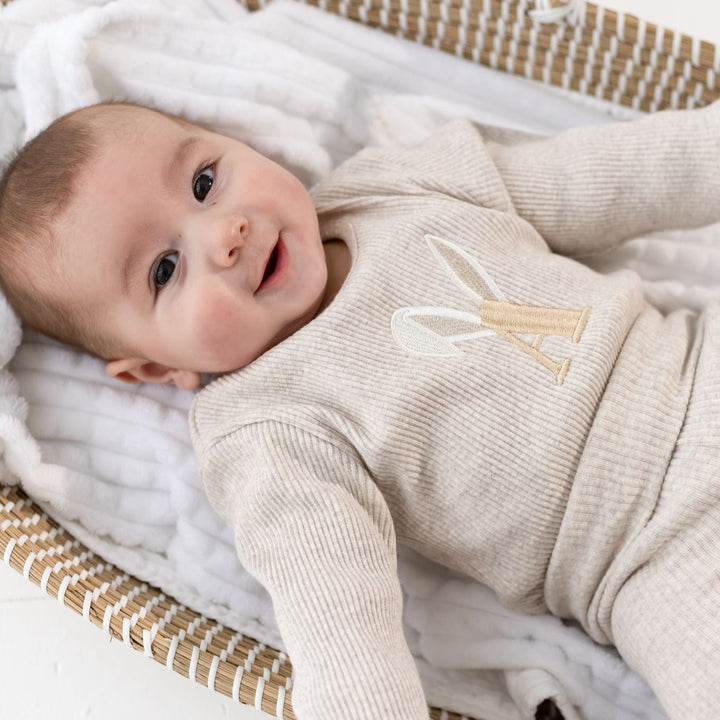 Oatmeal Bunny Initial Ribbed Set - Embroidered