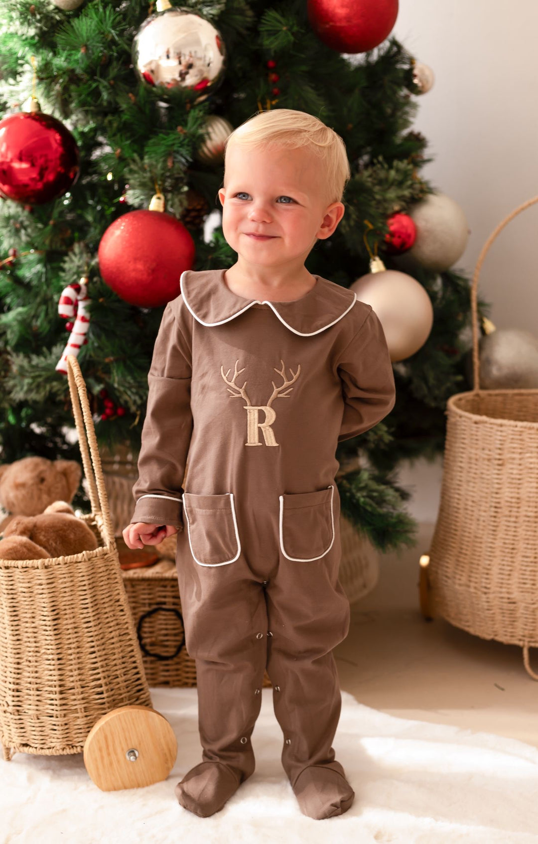 Antler Rompersuit with white trim - Embroidered