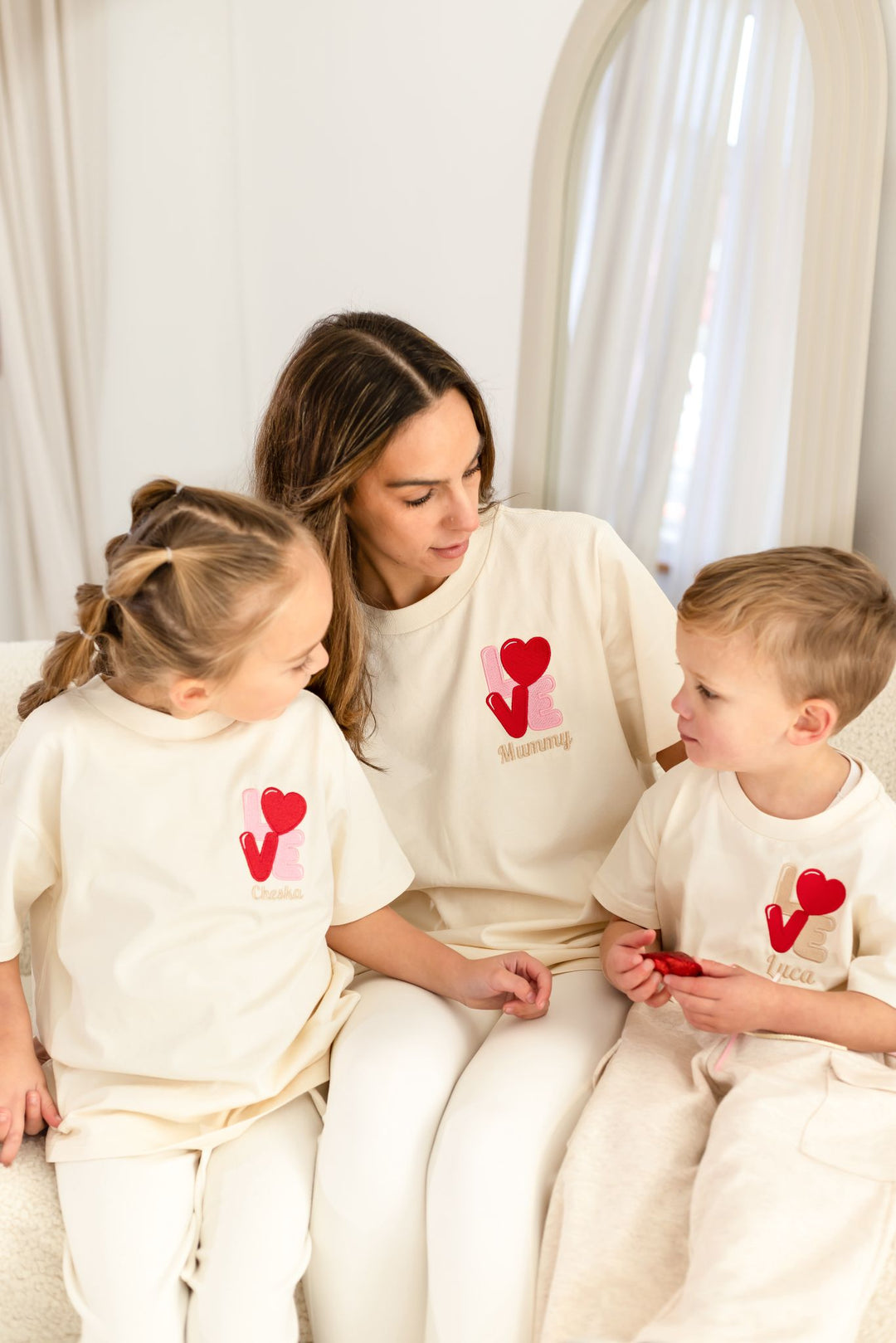 Personalised Childrens Matching Vanilla Love Tshirt - Embroidered
