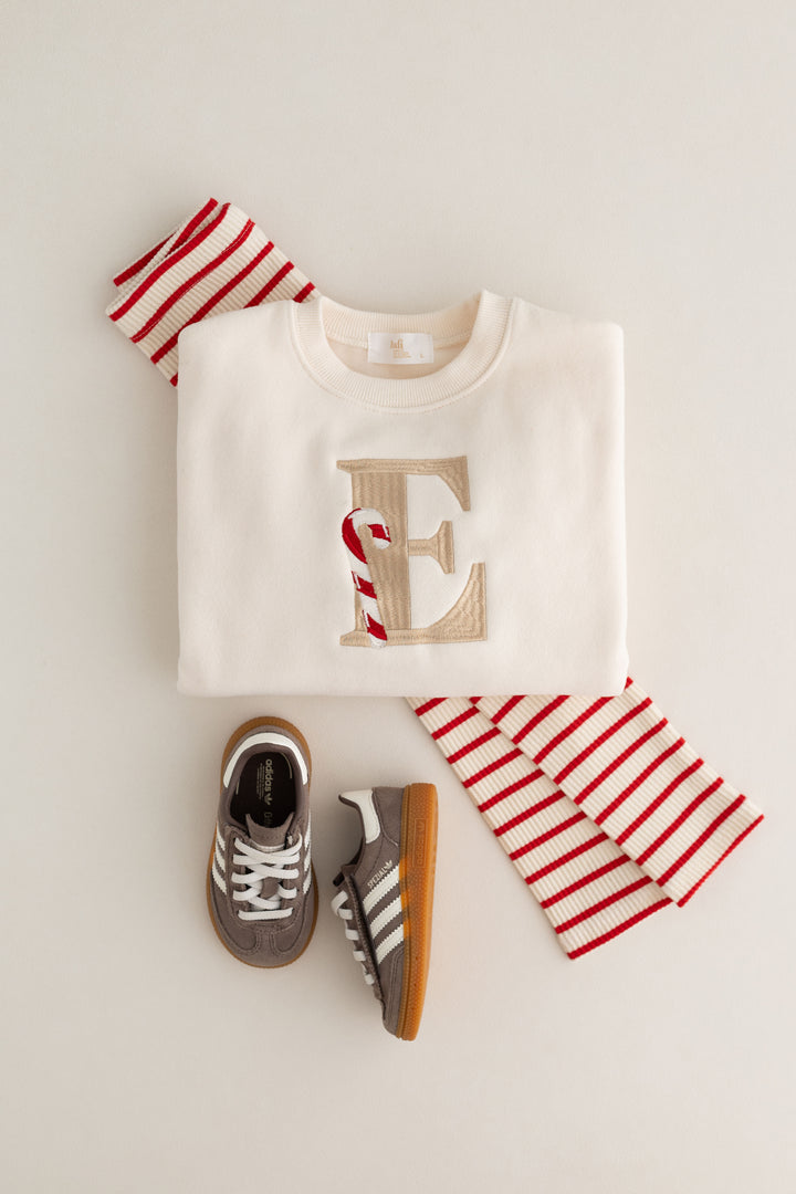 Candy Cane Initial Heart Sleeve Sweatshirt - Embroidered