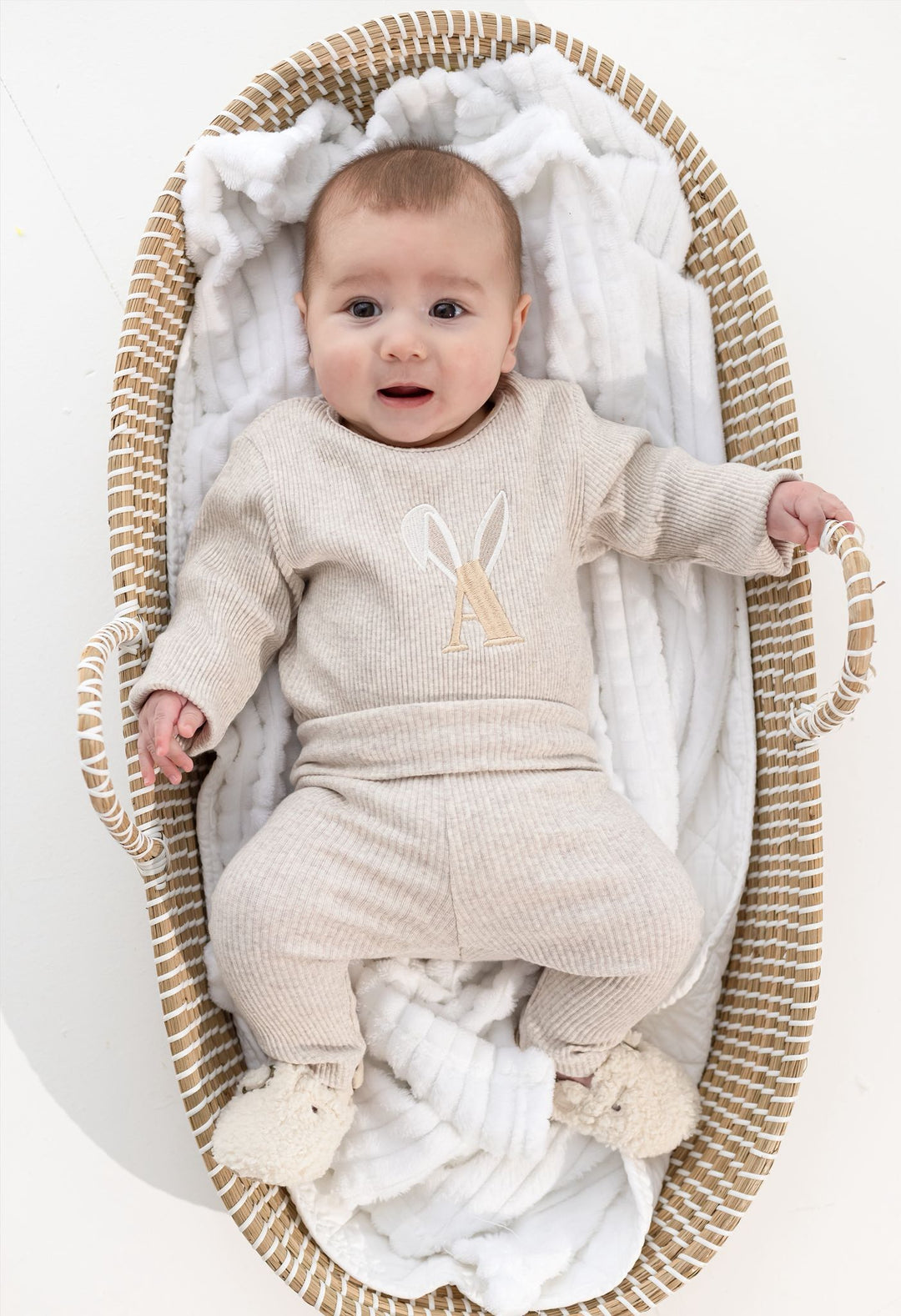 Oatmeal Bunny Initial Ribbed Set - Embroidered