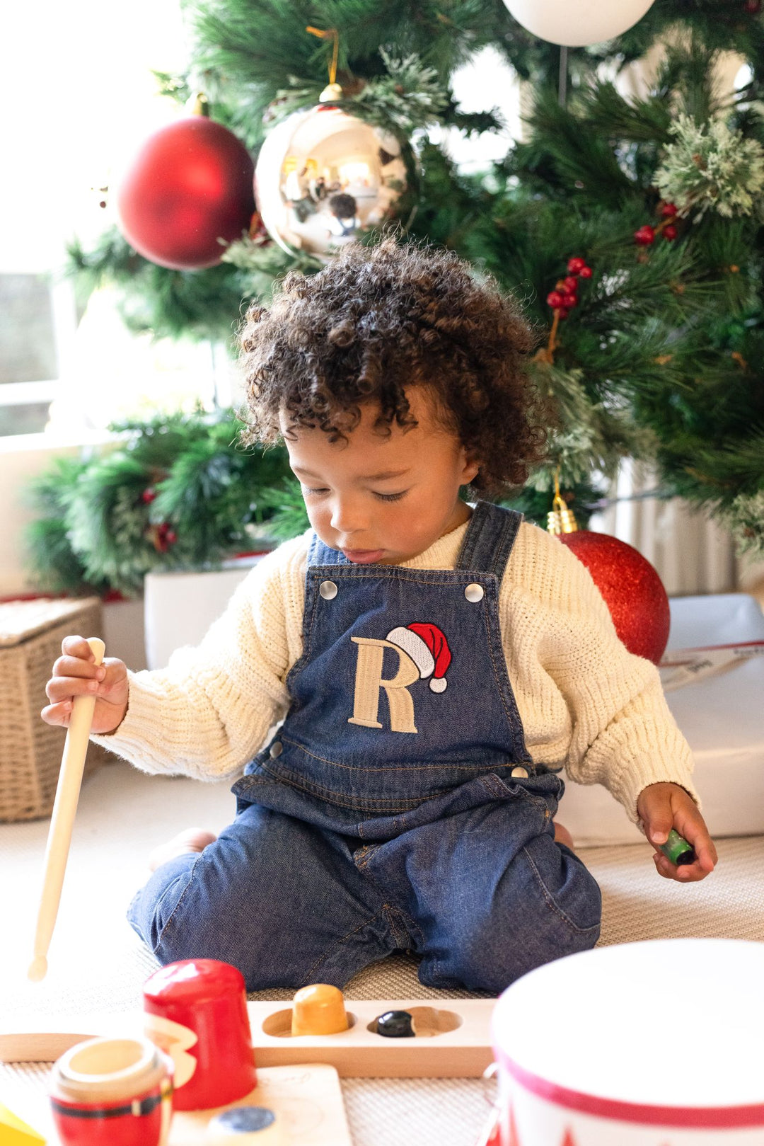 Santa's Hat Denim Dungarees - Embroidery