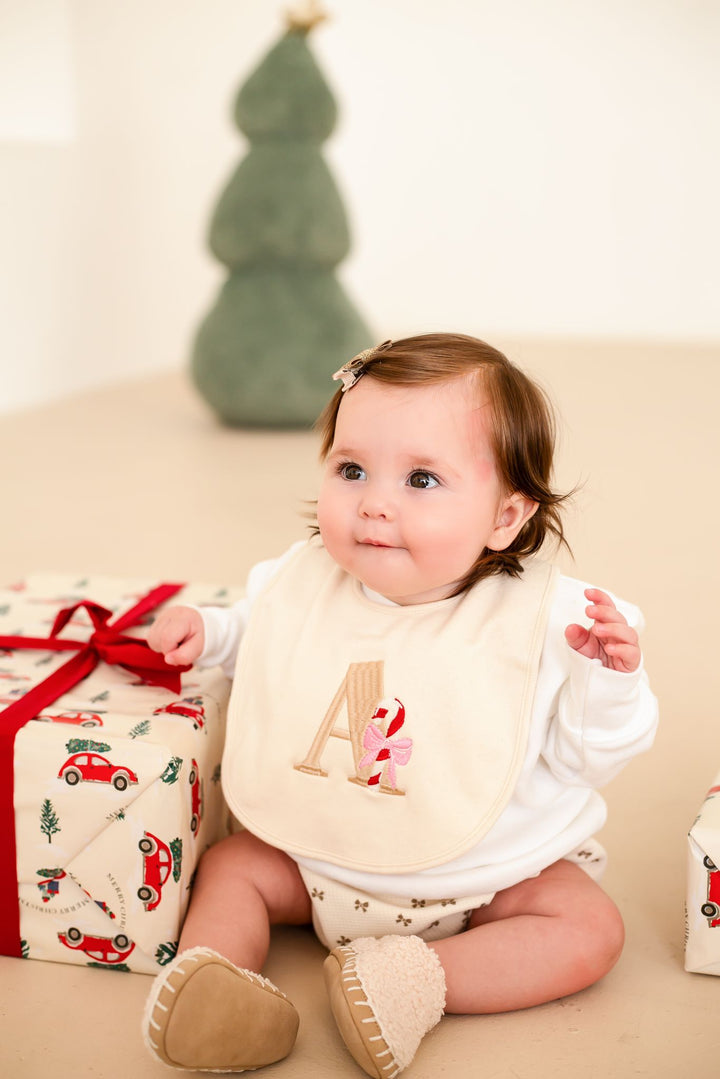 Candy Cane Initial Bib Signature - Embroidered
