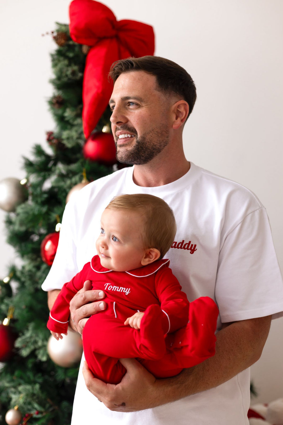 Mens Family Christmas Two Piece Set - Red with White trim