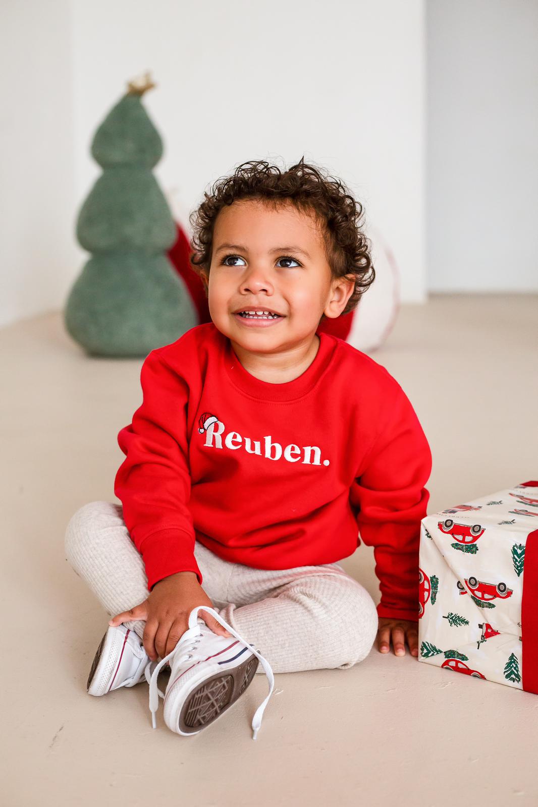 Red Name Santa Classic Sweatshirt - Embroidered