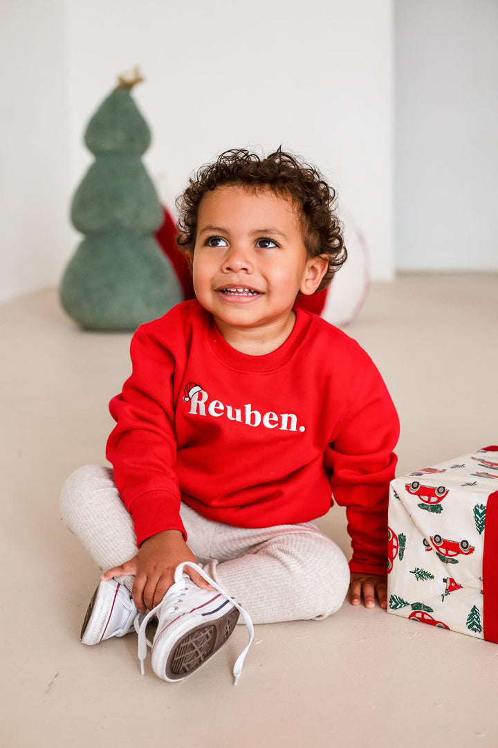 Red Name Santa Classic Sweatshirt - Embroidered