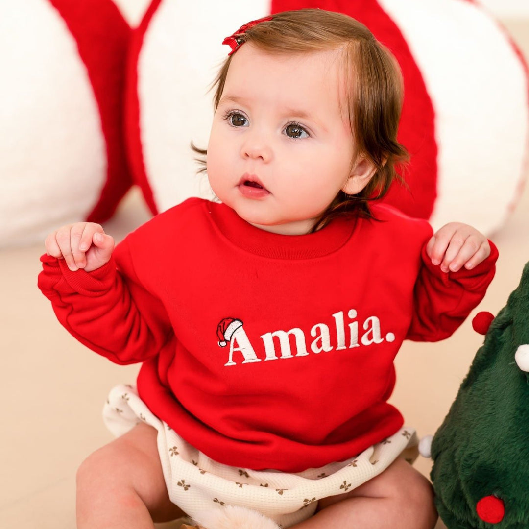 Red Name Santa Classic Sweatshirt - Embroidered