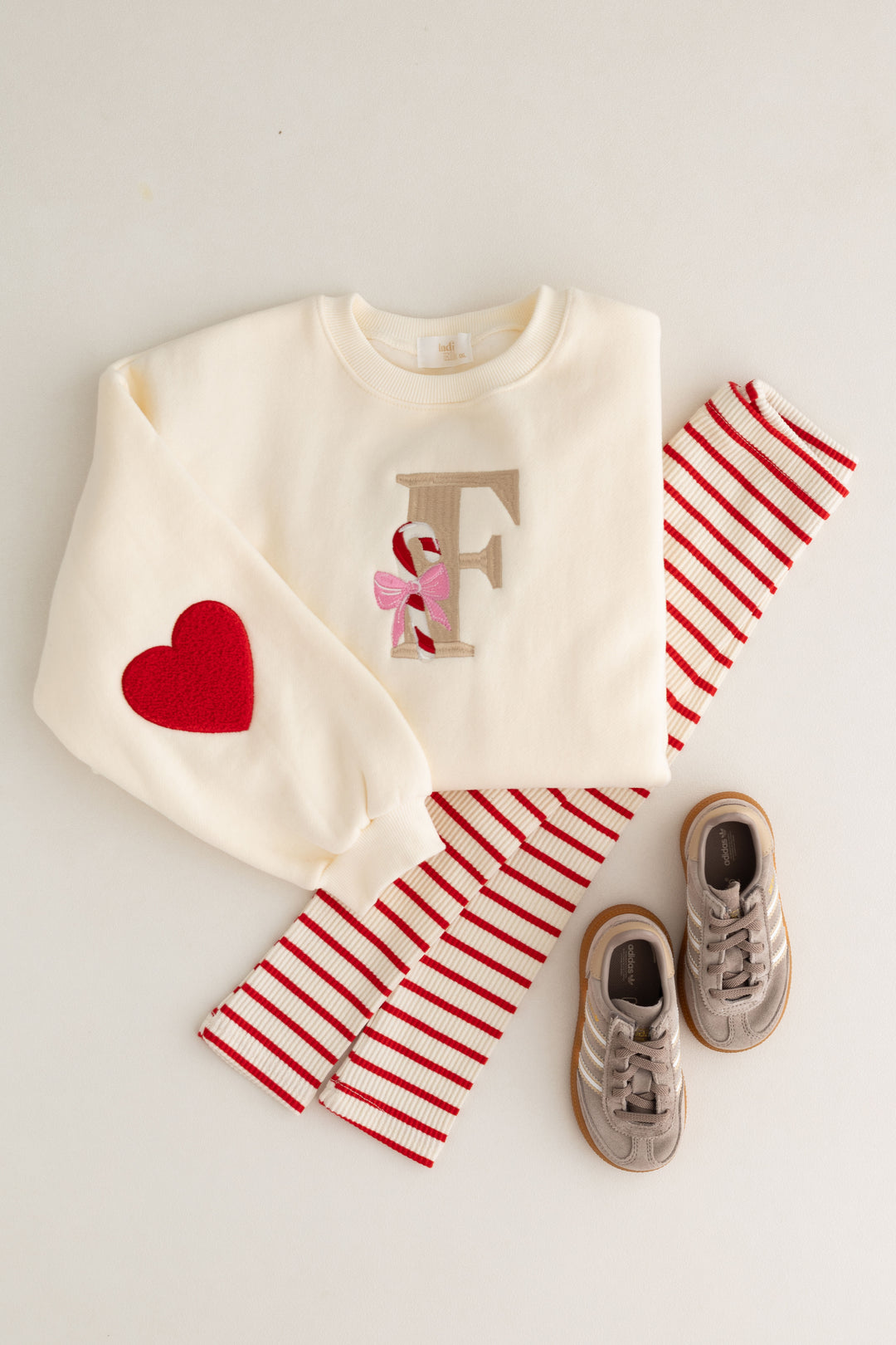 Candy Cane Initial Heart Sleeve Sweatshirt - Embroidered