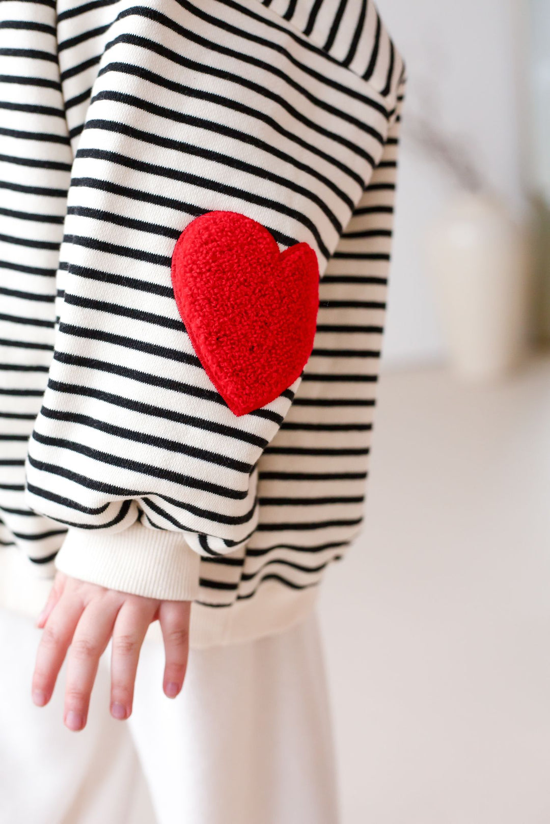Fleece Stripe Heart Sweatshirt - Embroidered (name)