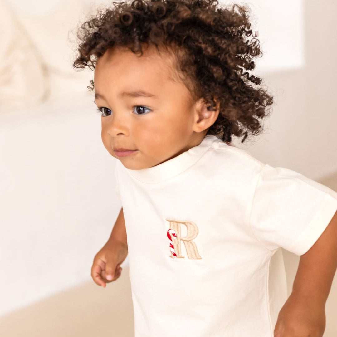 Red with White Trim Family Two Piece Tshirt Set - Embroidered