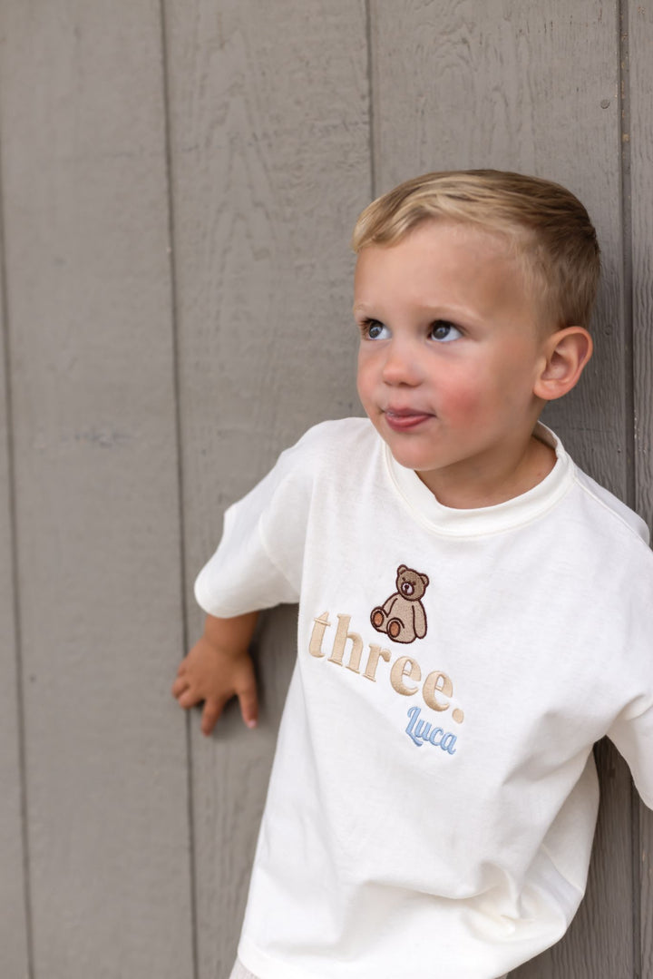 Bear Birthday Name Tshirt - Embroidered