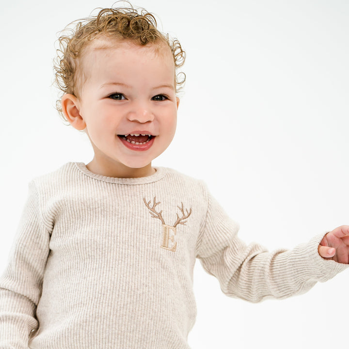 Antler Oatmeal Ribbed Sets - Bubble Embroidery