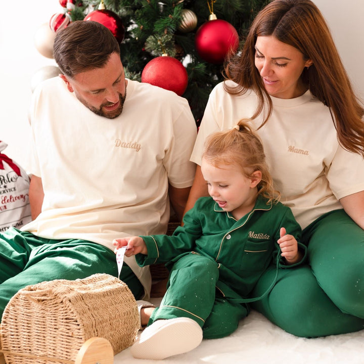 Festive Green Men's matching PJ set (embroidery)