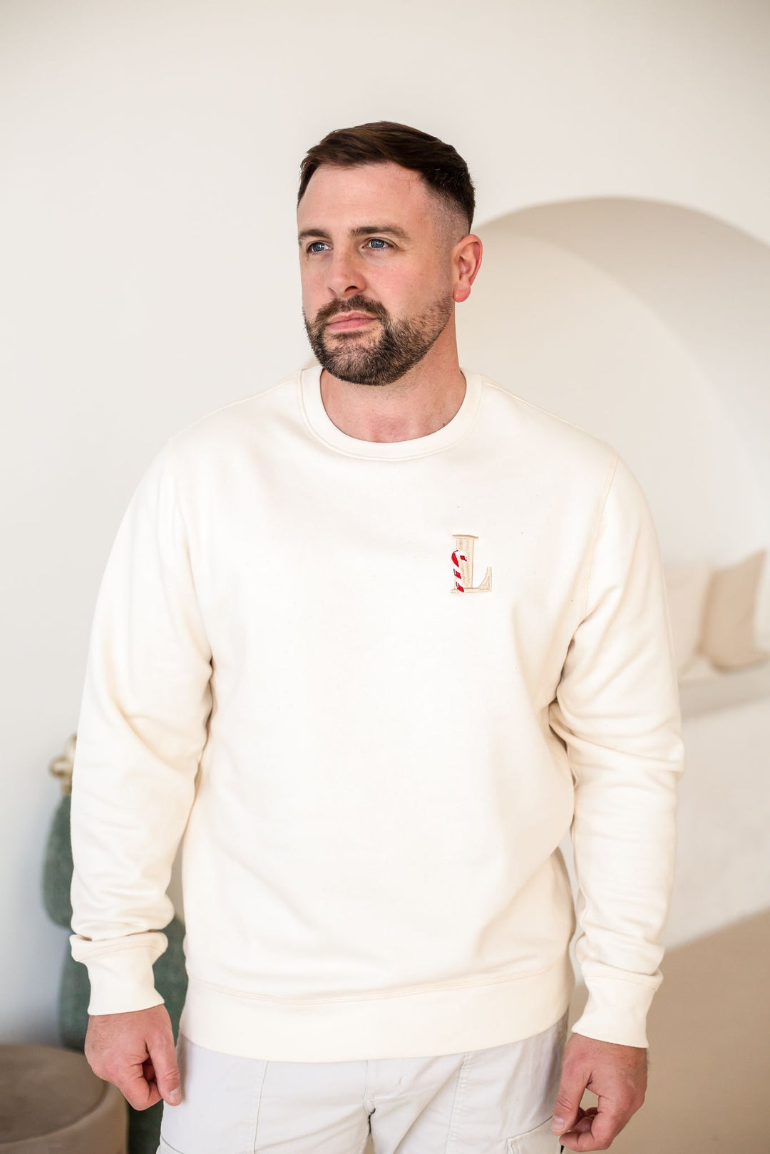 Candy Cane Initial Adult Sweatshirt - Embroidered