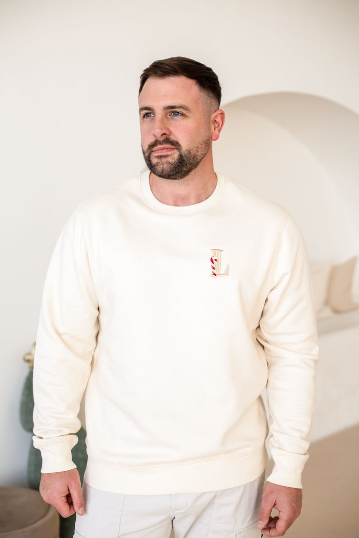 Candy Cane Initial Adult Sweatshirt - Embroidered