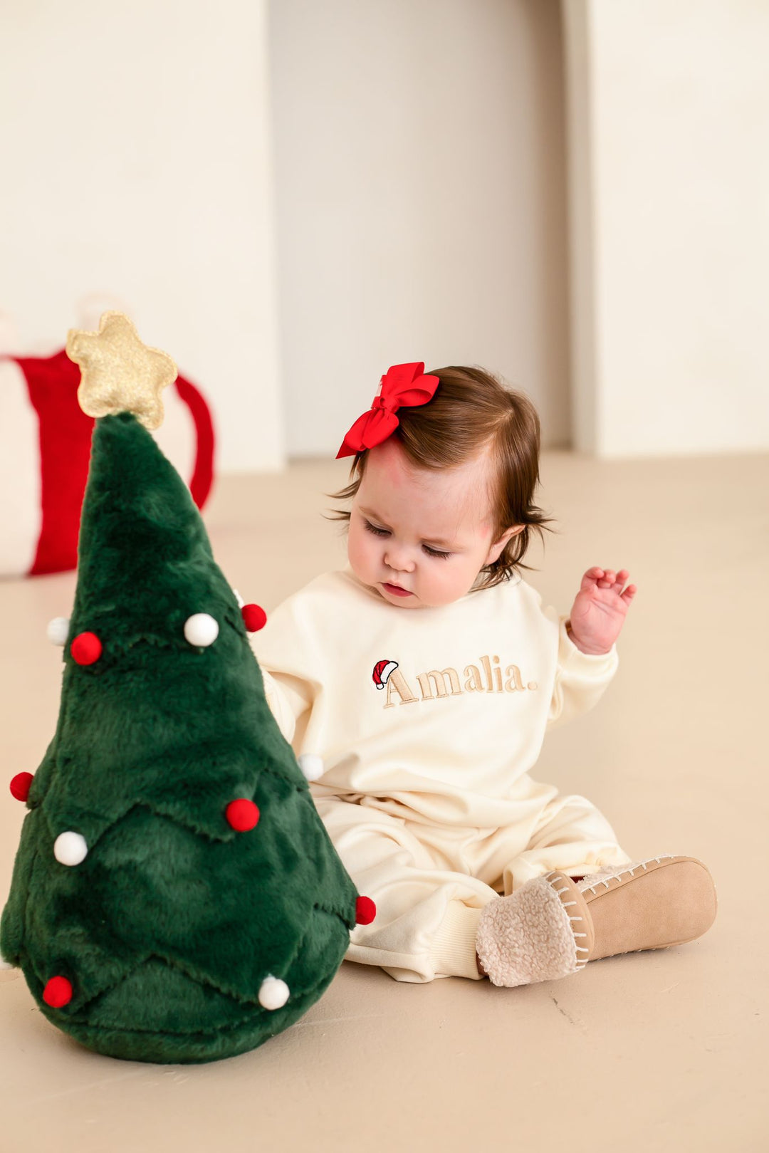 Santa's Hat Personalised Cream Tracksuit - Embroidered
