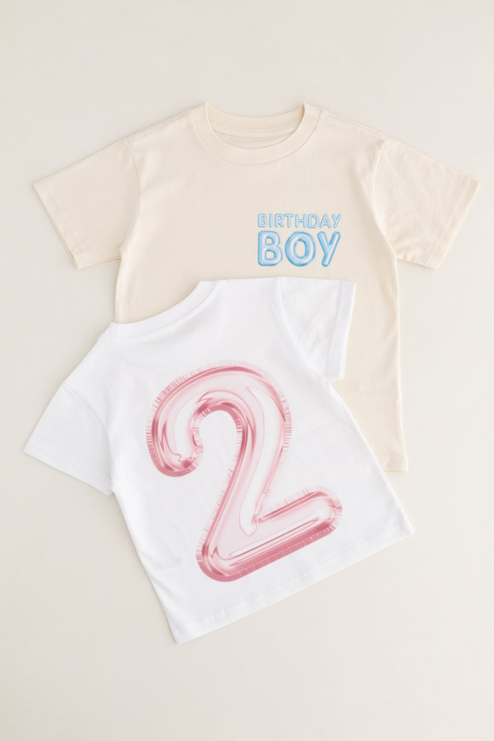 Balloon Birthday Tshirt Blue & Pink - Print