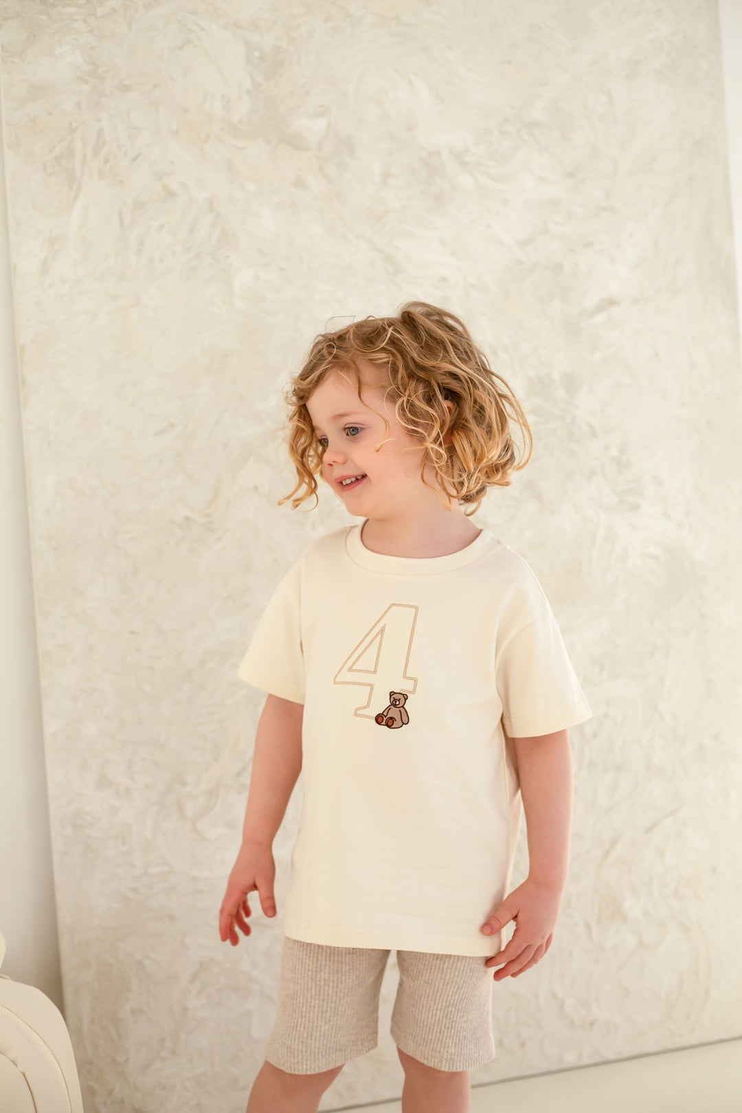 Bear Birthday Vanilla Tshirt - Embroidered