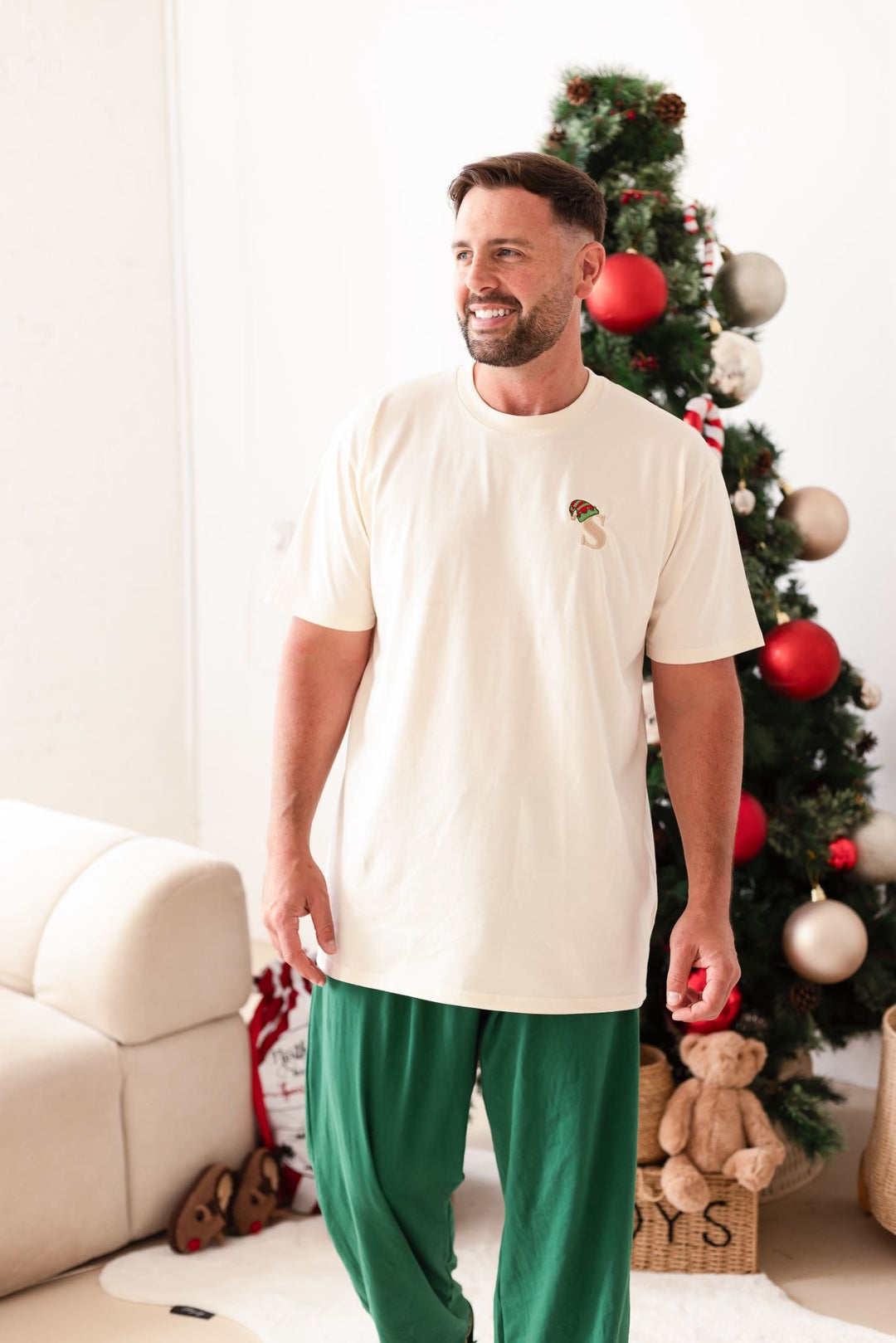 Festive Green Men's matching Elf set - (embroidery)