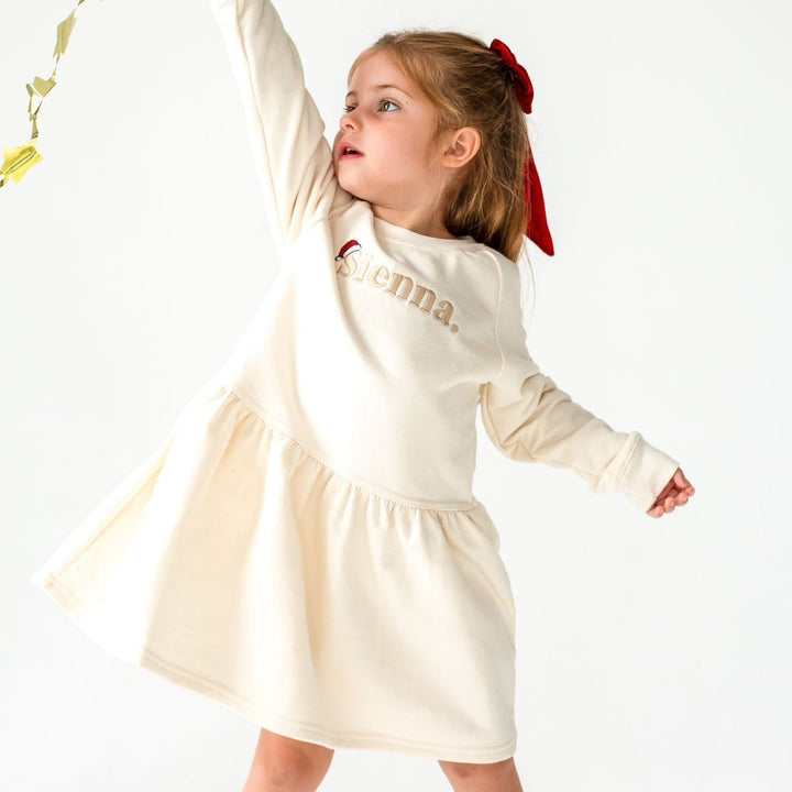 Name Santa Hat Sweatshirt Dress - Embroidered