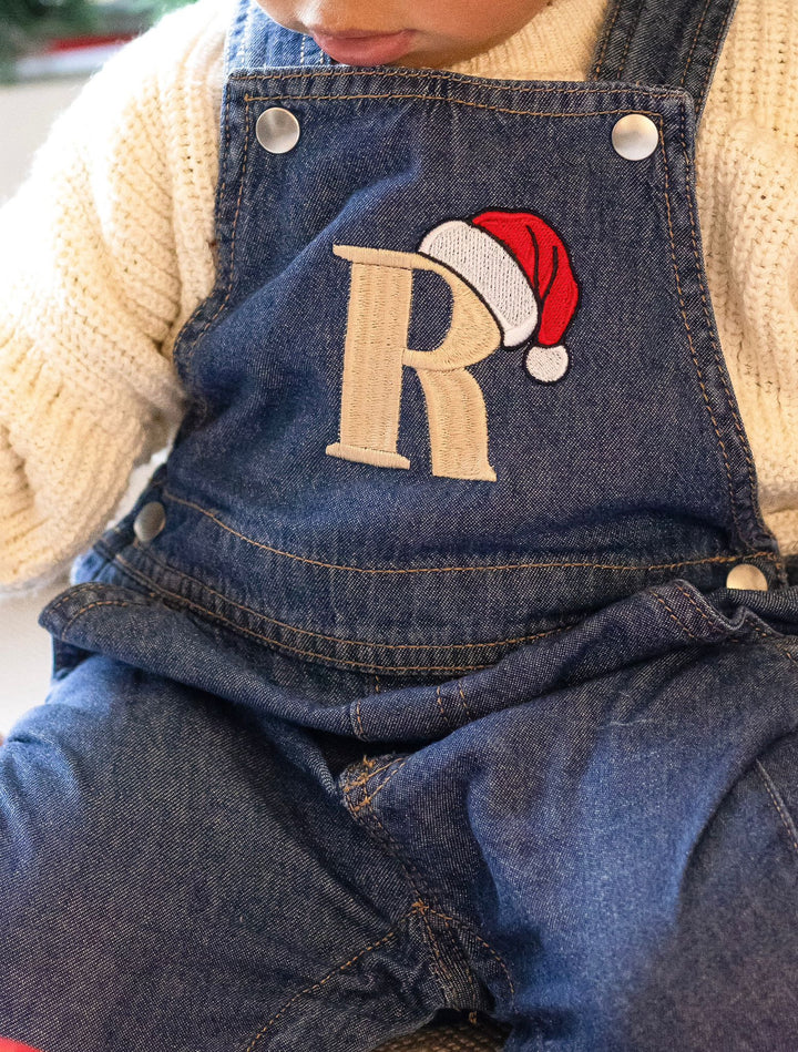 Santa's Hat Denim Dungarees - Embroidery